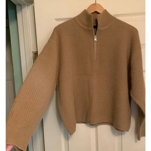 Jenni Kayne cashmere half zip sweater in camel. 100% cashmere.